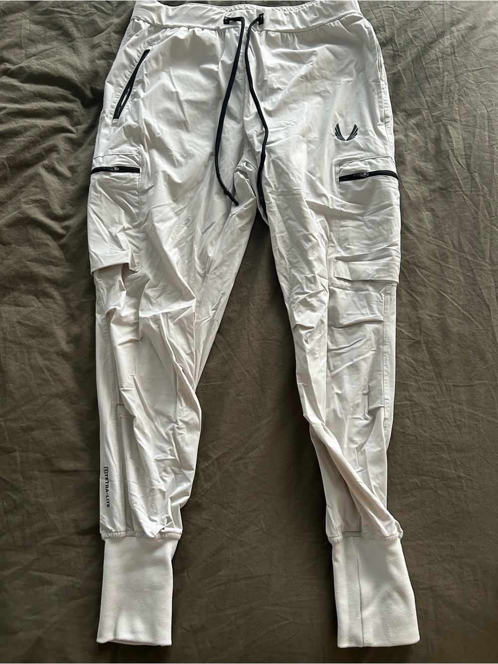 ASRV White Cargo Joggers with Black Accents